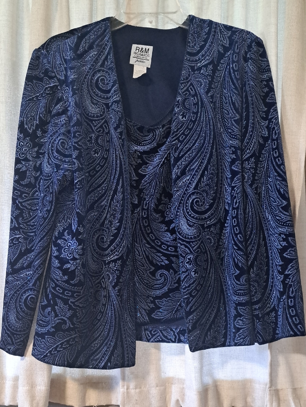 Mother Of The Groom/Bride R&M Richards Navy Blue Paisley Two Piece Pant Suit